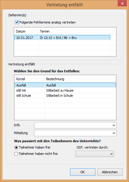 Vertretung entfällt-Fenster